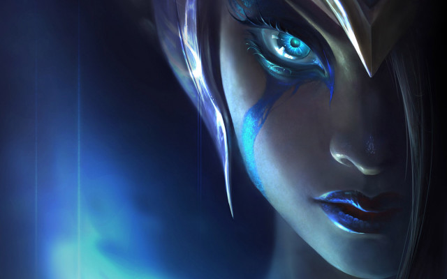 Blue eyes blue hair glowing free wallpaper - medium preview image