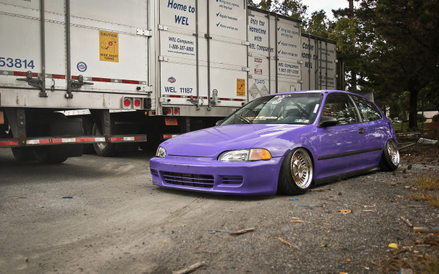 Purple car truck road trees free wallpaper - medium preview image