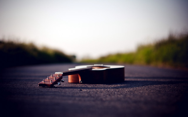 Guitar road trees sky blurry free wallpaper - medium preview image