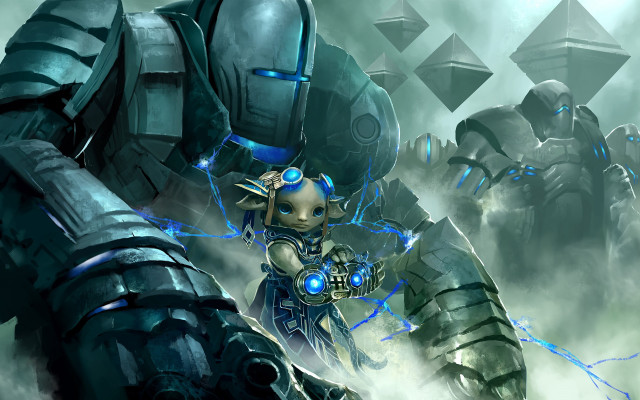 Cartoon robot suit group glowing free wallpaper - medium preview image