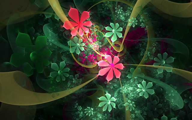 Fractal flower green leaves pink free wallpaper - medium preview image