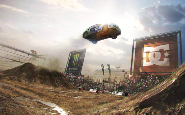 Monster truck flying dirt field free wallpaper - medium preview image