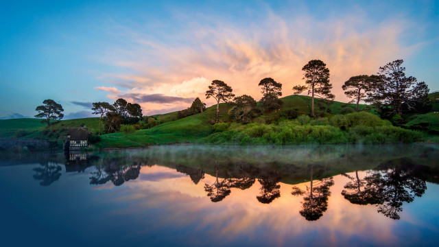 Lake island sunset clouds cityscape free wallpaper - medium preview image