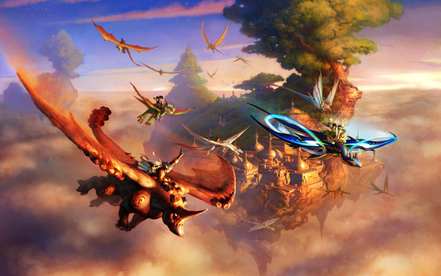 Birds forest clouds fantasy fire free wallpaper - medium preview image