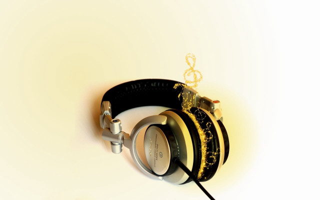 Headphones microphone yellow background black free wallpaper - medium preview image