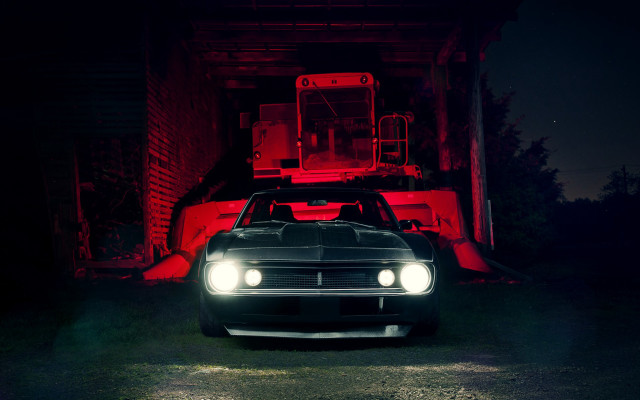 Car red tractor night headlights free wallpaper - medium preview image