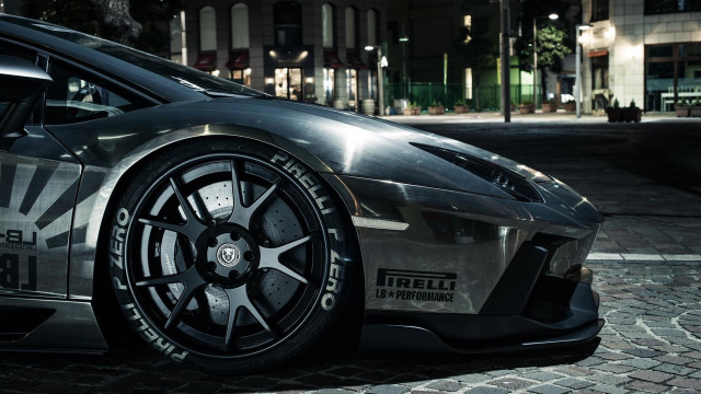 Silver sports car night street free wallpaper - medium preview image