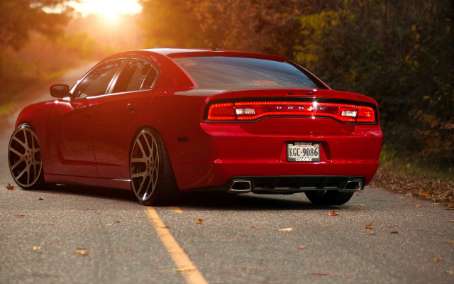 Red car sunset road trees #2 free wallpaper - medium preview image