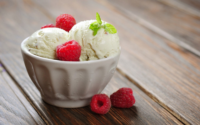 Ice cream raspberries mint wooden free wallpaper - medium preview image