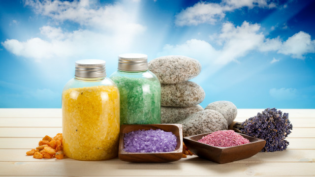 Colorful items table sky clouds free wallpaper - medium preview image