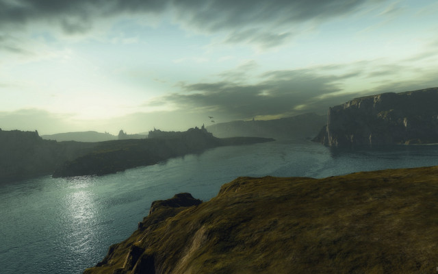 River mountain castle cloudy sky free wallpaper - medium preview image