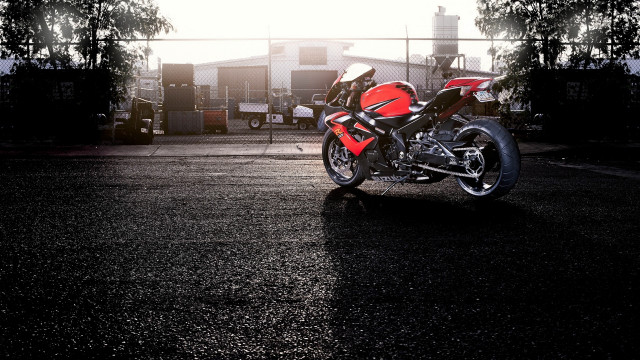 Red motorcycle parking lot fence #3 free wallpaper - medium preview image