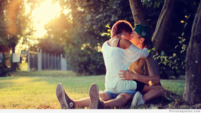 Man woman hugging grass tree #2 free wallpaper - medium preview image
