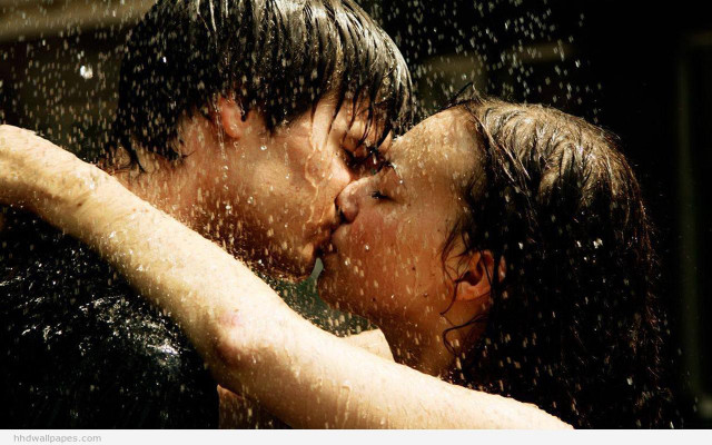 Couple kissing rain arms around free wallpaper - medium preview image