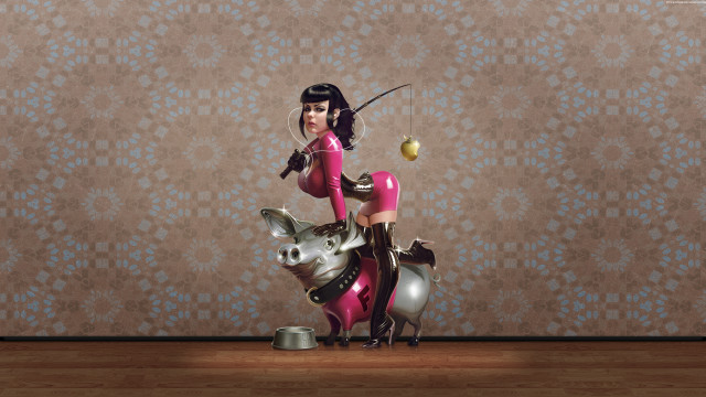Pink woman pig sword food free wallpaper - medium preview image