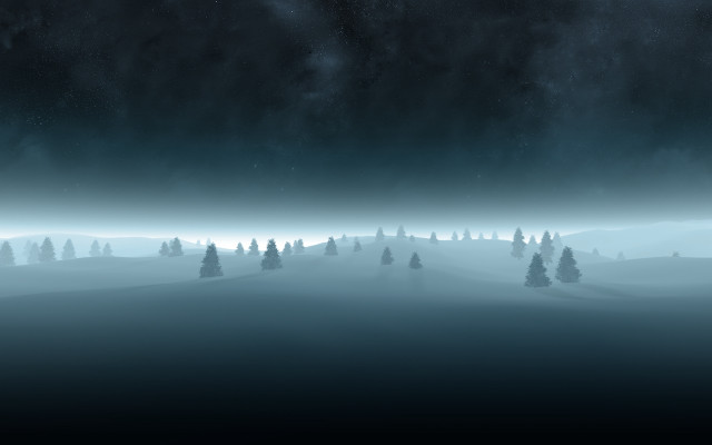 Foggy night trees star aurora free wallpaper - medium preview image