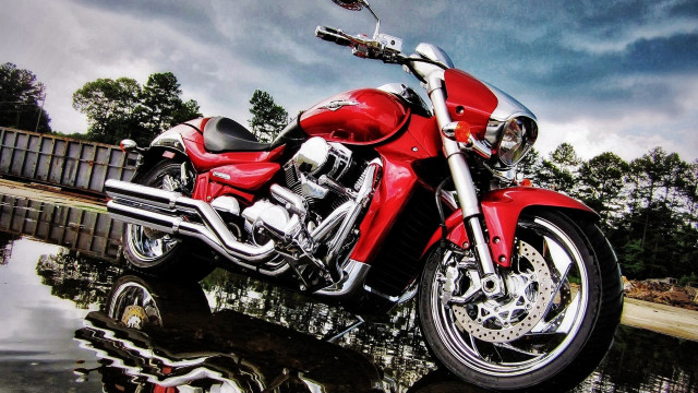 Red motorcycle reflection cloudy sky free wallpaper - medium preview image