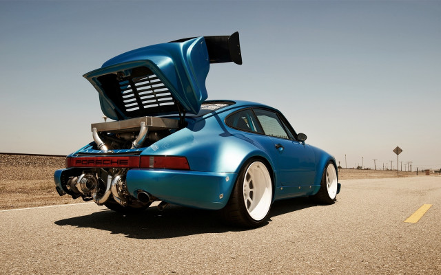 Blue car hood open road free wallpaper - medium preview image