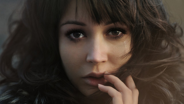 Woman long hair black jacket #13 free wallpaper - medium preview image