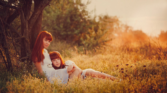 Woman child field autumn forest free wallpaper - medium preview image
