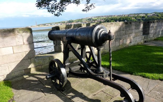 Cannon stone wall water grass free wallpaper - medium preview image