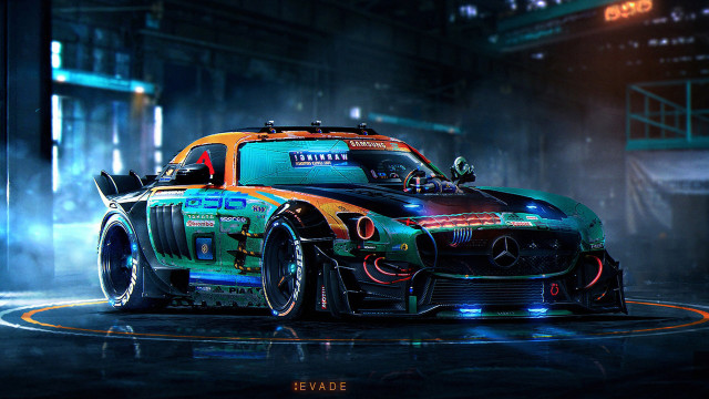Futuristic car cyberpunk neon urban free wallpaper - medium preview image