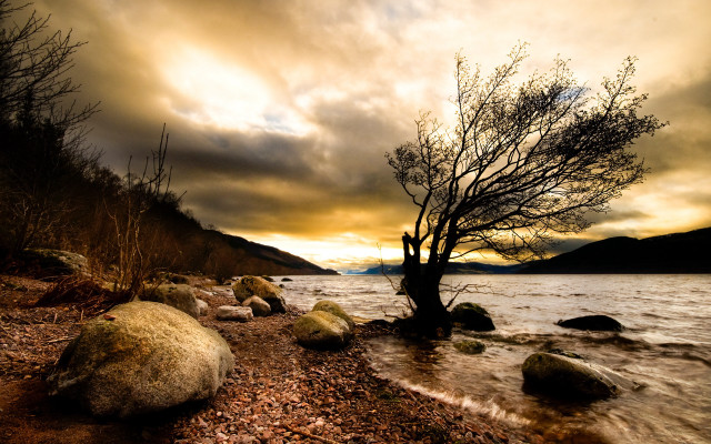 Stormy beach landscape matte painting free wallpaper - medium preview image