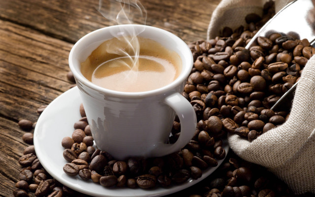 Coffee saucer beans wooden table free wallpaper - medium preview image