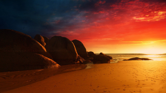 Sunset beach rocks water mountain #3 free wallpaper - medium preview image