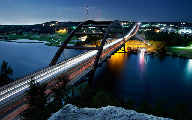 Bridge river longexposure citylights night free wallpaper - medium preview image