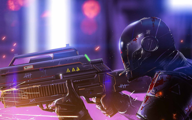Futuristic man helmet gun cyberpunk free wallpaper - medium preview image