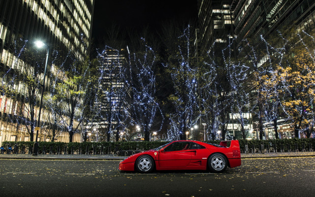 Red sports car night cityscape #2 free wallpaper - medium preview image
