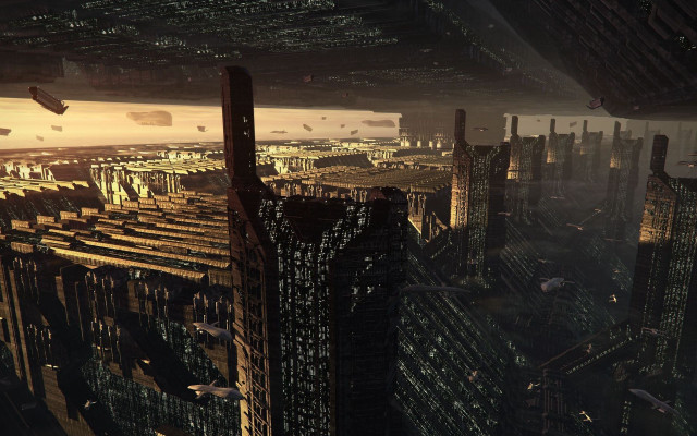 Futuristic city tall buildings lights free wallpaper - medium preview image