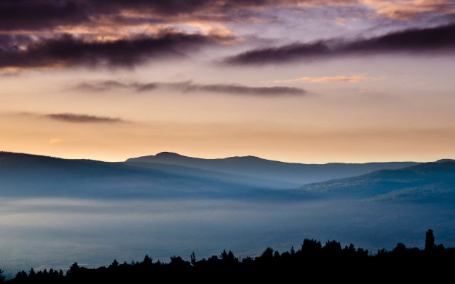 Mountain range clouds sunset trees free wallpaper - medium preview image