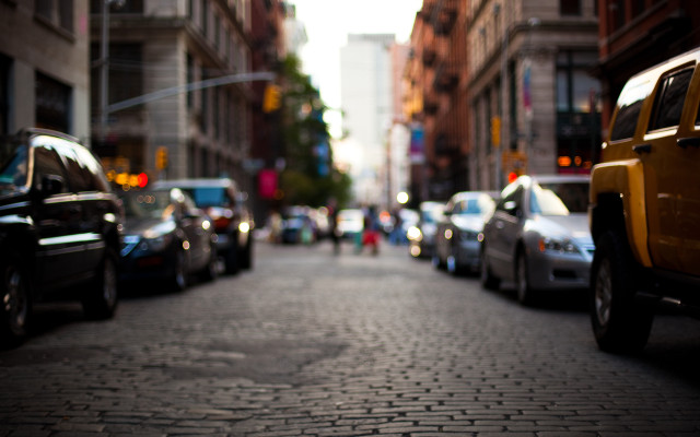 Street cars yellow truck shallow free wallpaper - medium preview image