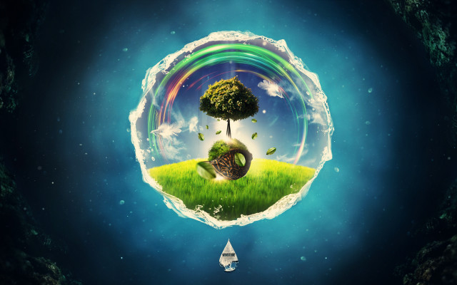 Tree rainbow boat clouds astronaut free wallpaper - medium preview image