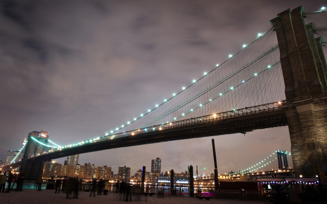 Night lit bridge cityscape reflection free wallpaper - medium preview image