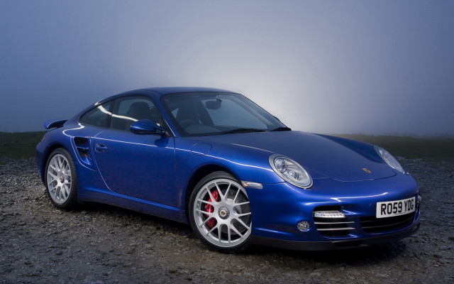 Blue sports car foggy evening free wallpaper - medium preview image
