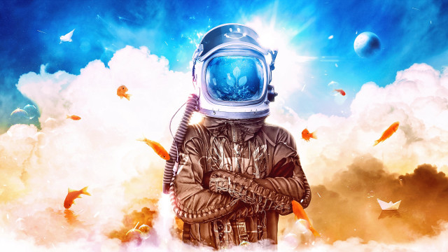 Space suit clouds fire moon free wallpaper - medium preview image
