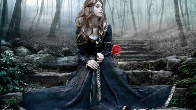 Gothic fantasy forest rose woman free wallpaper - medium preview image