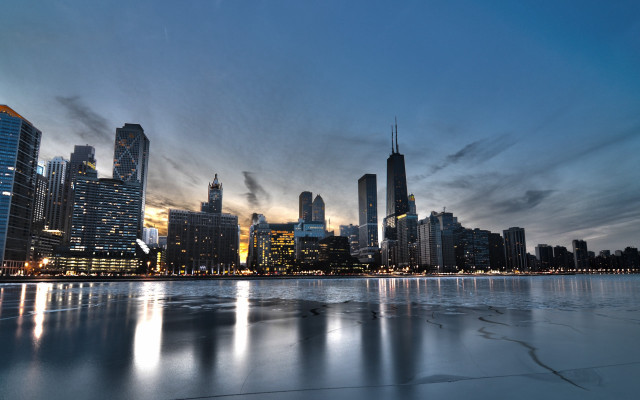 City skyline lake night architecture free wallpaper - medium preview image