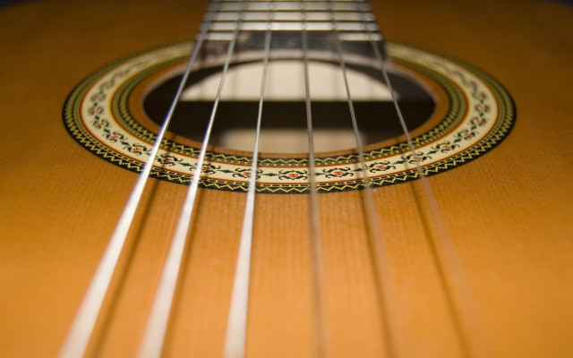 Guitar strings closeup black white free wallpaper for desktop - medium preview image