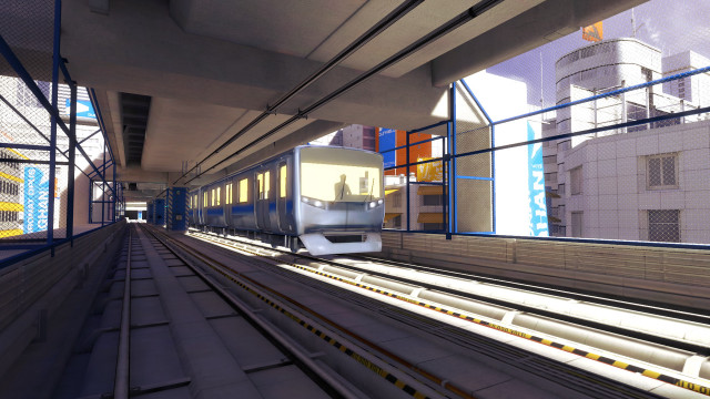 Futuristic train cityscape wooden building free wallpaper - medium preview image
