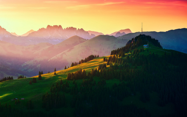 Mountain range sunset house cross free wallpaper - medium preview image