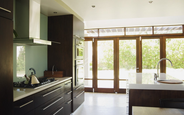 Kitchen stove oven window trees free wallpaper - medium preview image
