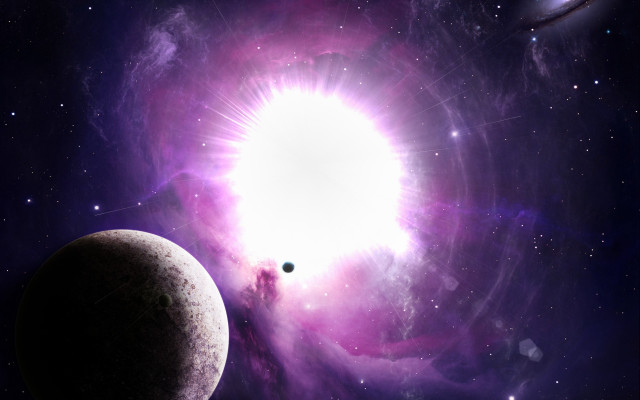 Space planet moon stars neon free wallpaper - medium preview image