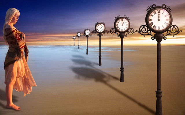Woman beach clocks moon magical free wallpaper - medium preview image