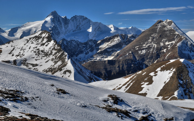 Snowy mountain range panoramic blue free wallpaper - medium preview image