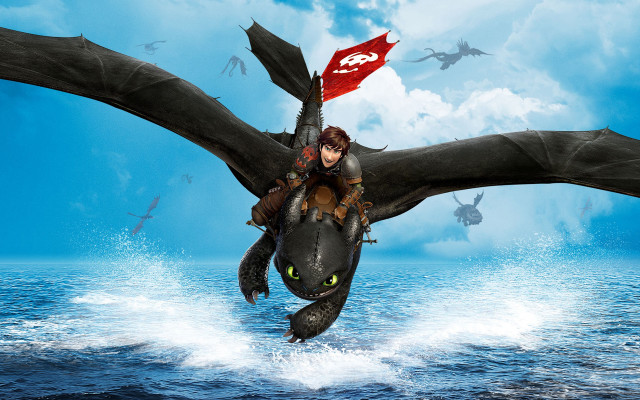 Dragon riding boy over ocean free wallpaper - medium preview image
