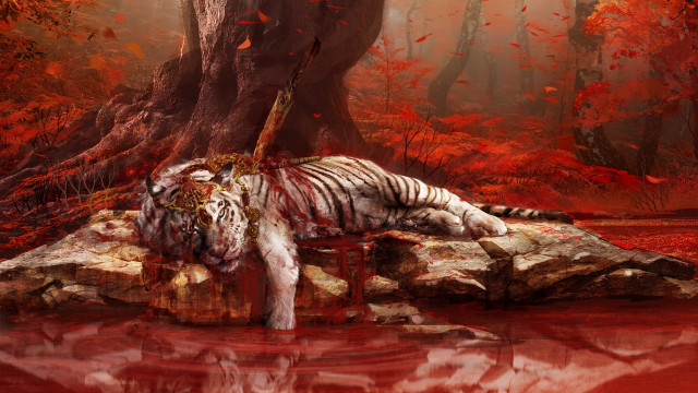White tiger rock forest autumn free wallpaper - medium preview image
